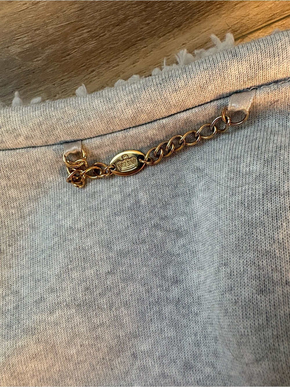 Juicy Couture Light Gray Bomber Jacket with Gold Chain Detail